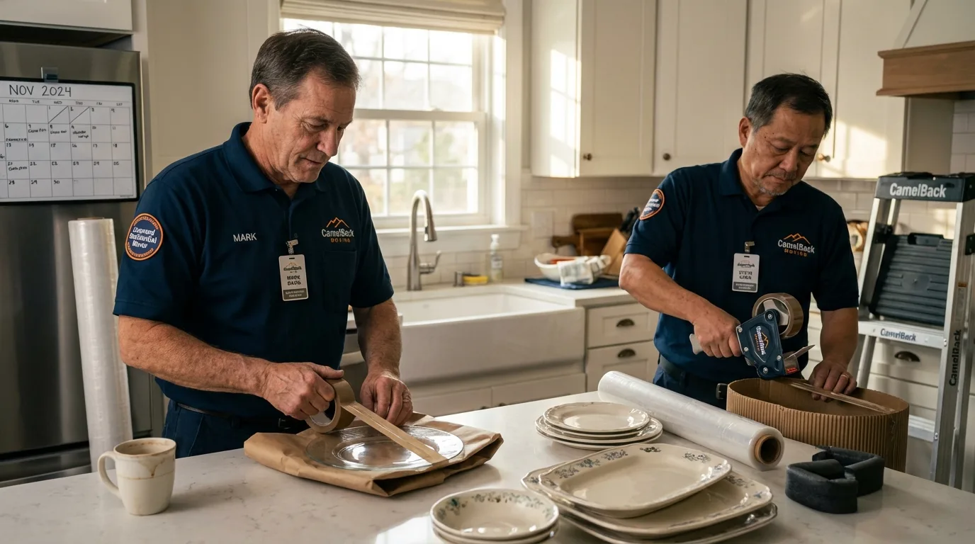 Professional crew packing kitchen dishware in Hodgenville, KY